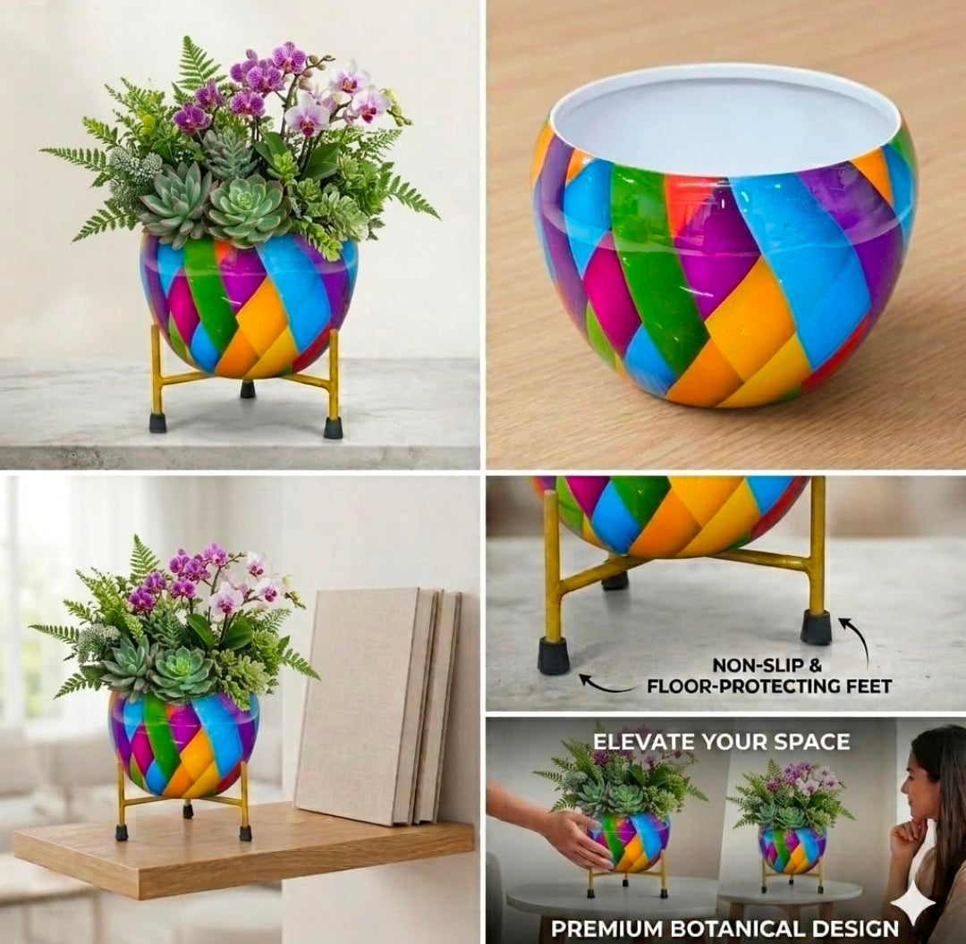 Metal Flower Vase Planter Pot with Iron Stand, Pots for Plants, Plant Pots for Home Decoration, Succulent Pot,