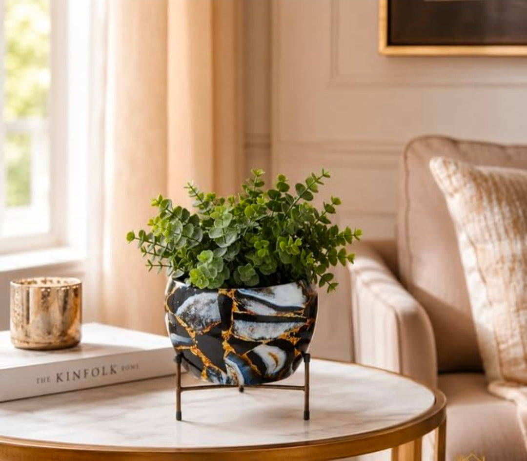 Metallic Miniature Planter for Living Room Table Decor | Decorative Modern Indoor Planter | Ideal for Gifting |