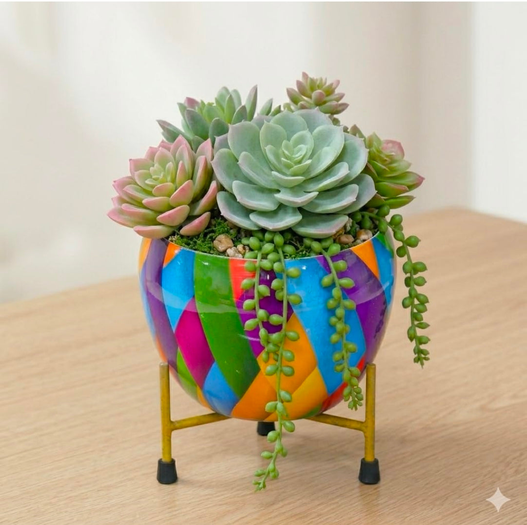 Metal Flower Vase Planter Pot with Iron Stand, Pots for Plants, Plant Pots for Home Decoration, Succulent Pot,