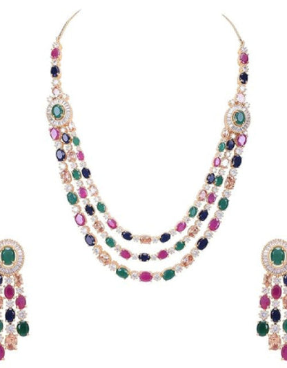 Diamond Fashion Jewellery Red Green Blue White Multi Layer Necklace Set with Earring for Women/Girls