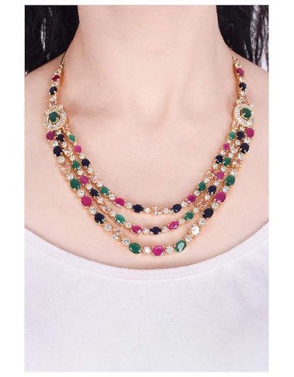 Diamond Fashion Jewellery Red Green Blue White Multi Layer Necklace Set with Earring for Women/Girls