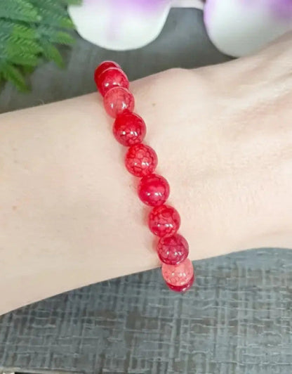Natural Dragon Vein Agate Stone Red Beads Bracelet